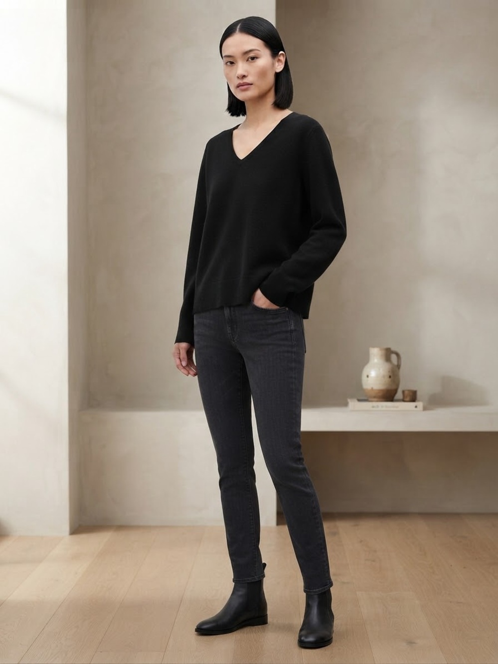 Everyday V-Neck Sweater in Black